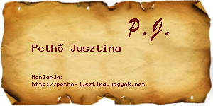 Pethő Jusztina névjegykártya